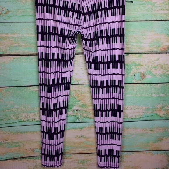 Lularoe women's purple & black stretch lounge legging pants Sz One Size - Picture 4 of 7